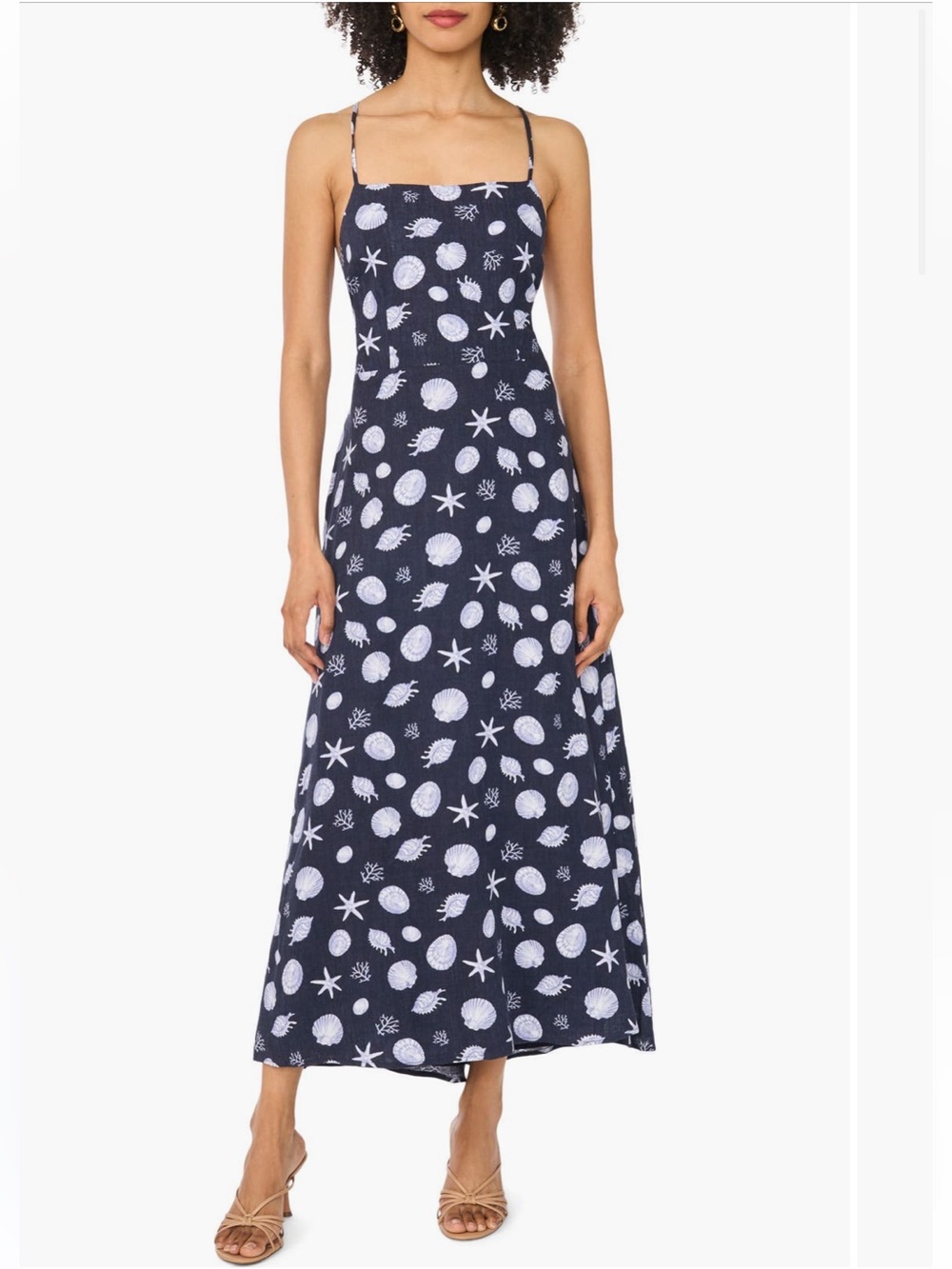 1. State Navy Shell-Print Spaghetti-Strap Maxi Dress size Small